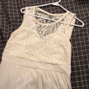 off-white dress with lace neckline